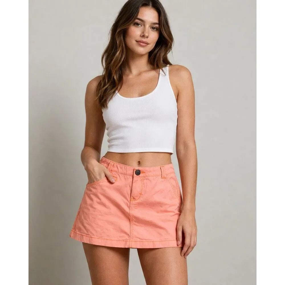 Express Coral Mini Skirt Size 4 Cotton Stretch Casual Summer